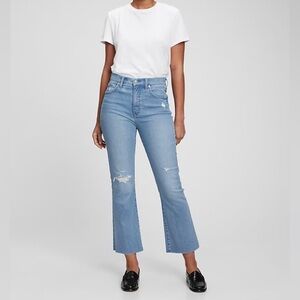 {GAP} "Kick Fit High Rise" Light Destroy Blue Stretch Crop Bootcut Flare Jeans